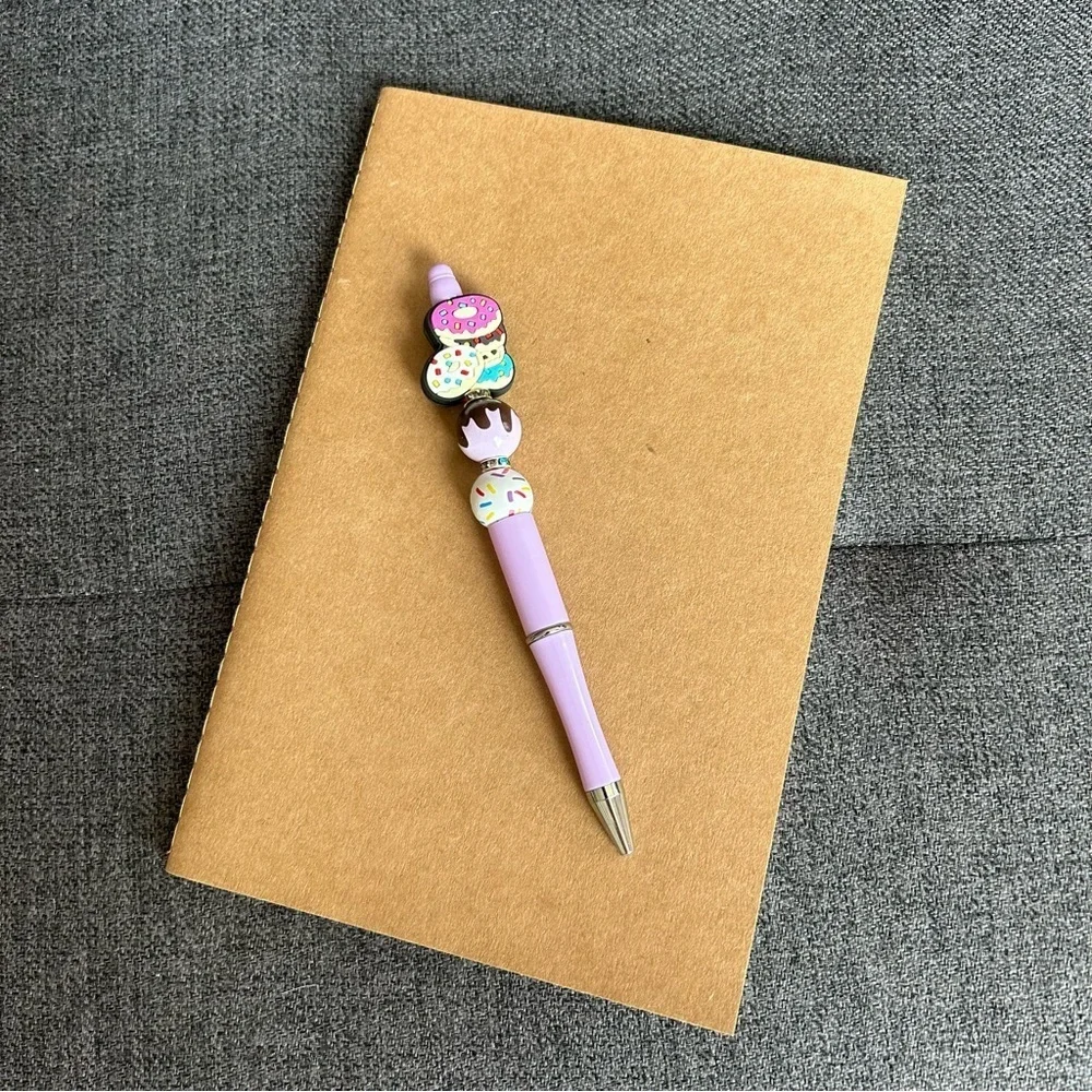 Handcrafted Doughnut Theme Pen + Kraft Journal Notebook (DONUT STACK - PURPLE